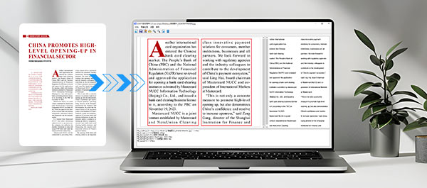 OCR Recognizes the contents of newspapers and magazines with different layouts and accurately reproduces the original layout.